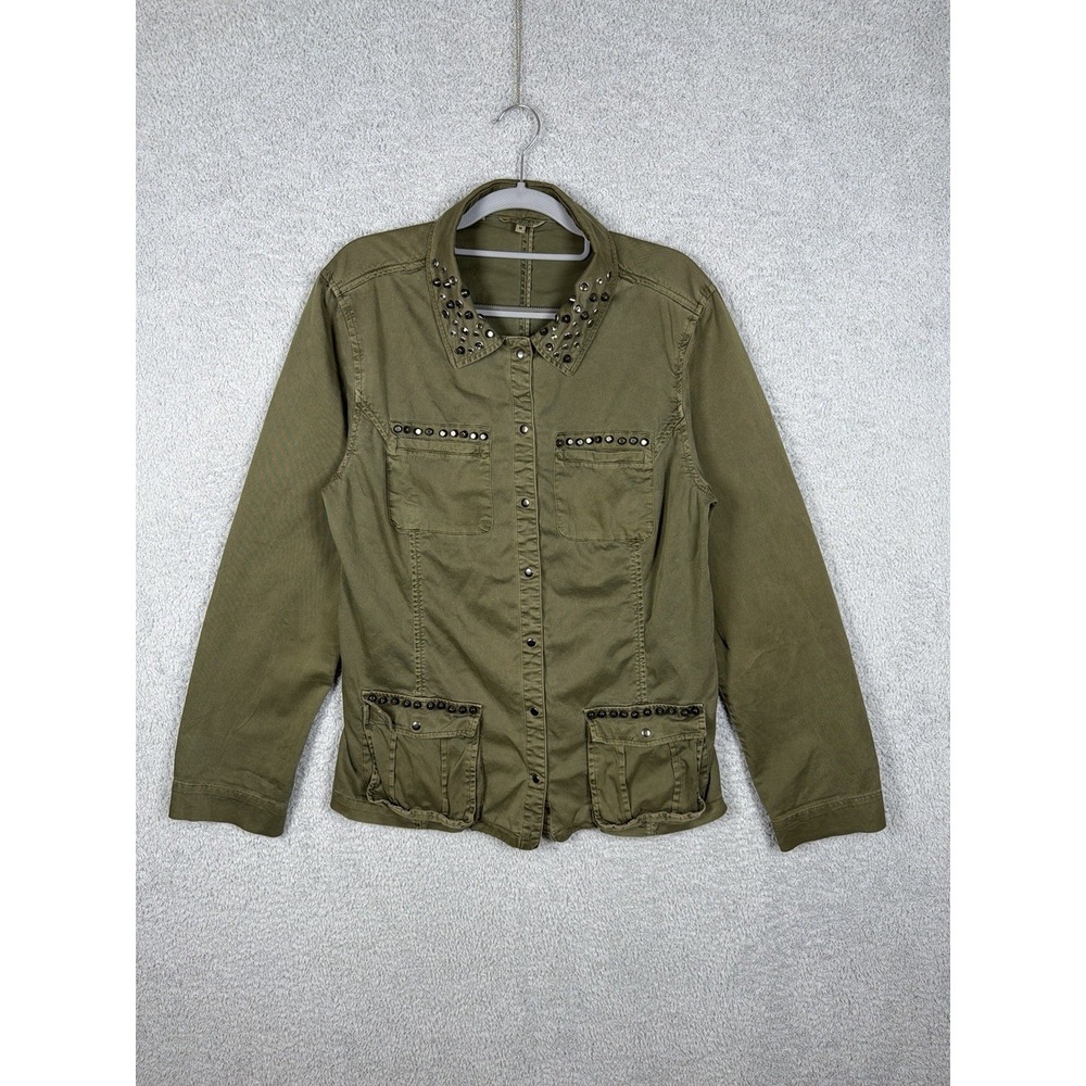 GUESS Womens Studded Military Jacket Olive Green Utility Cargo Size‎ M